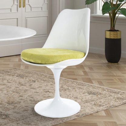 An Image of Fusion Living White Tulip Dining Chair with Luxurious Cushion