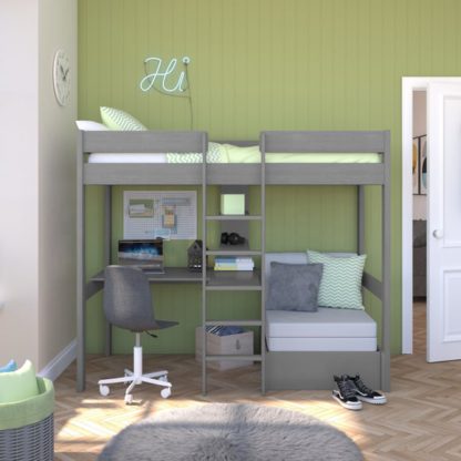 An Image of Stompa Uno Highsleeper With Chair Bed And Cushion Set, Pine