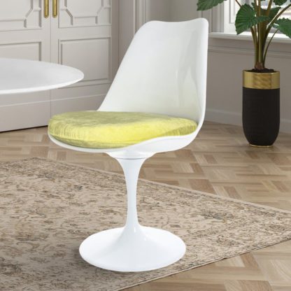 An Image of Fusion Living White Tulip Dining Chair with Luxurious Cushion