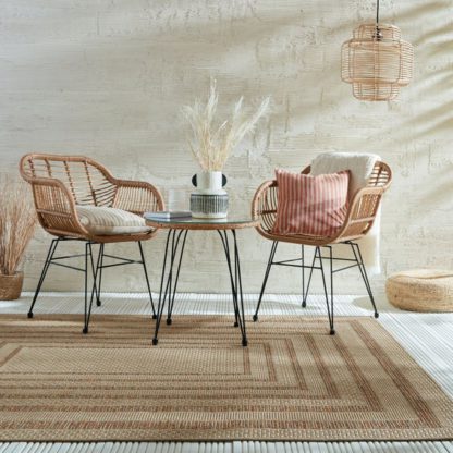 An Image of Stripe Border Indoor Outdoor Rectangle Rug