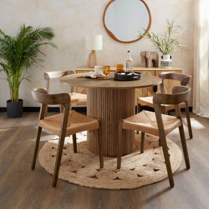 An Image of Amari Round Dining Table with Melia Dark Stained Dining Chairs