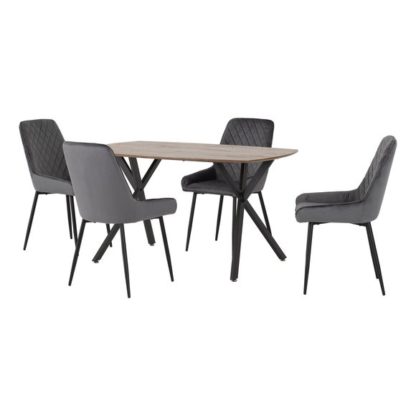 An Image of Athens Rectangular Dining Table with 4 Avery Chairs, Oak Effect