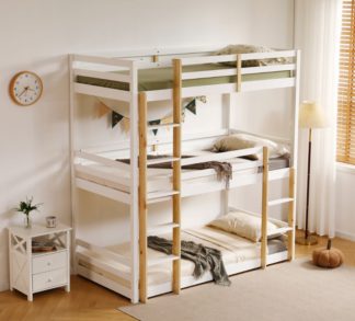 An Image of Lydia - Single - Triple Sleeper Bunk Bed - White - Wooden - 3ft - Happy Beds