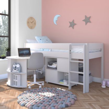 An Image of Stompa Uno Midsleeper With Pull Out Desk And Cube Unit, Pine