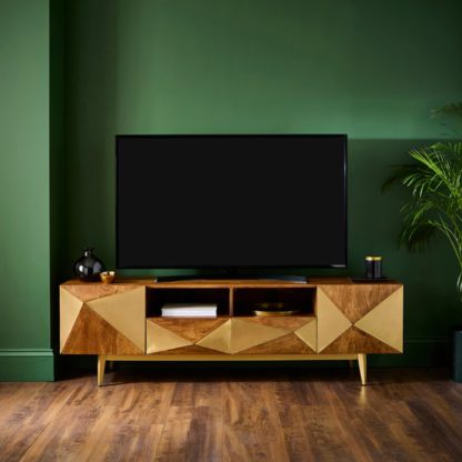 An Image of Zadie Extra Wide TV Unit for TVs up to 80", Mango Wood