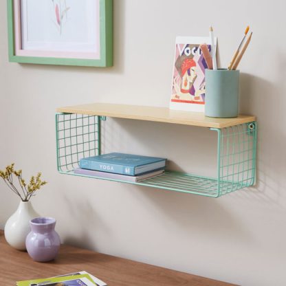 An Image of Turquoise Wire Wall Shelf