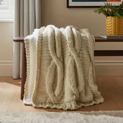 An Image of Cable Knit Throw 130cm x 170cm Cream