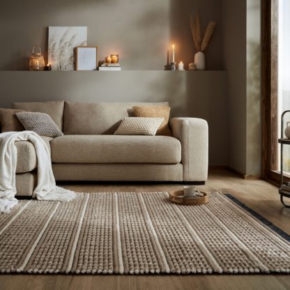 An Image of Ribbed Geometric Striped Shaggy Rug Blue