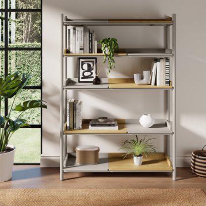 An Image of Halsey Tall Shelving Unit, Oak Effect