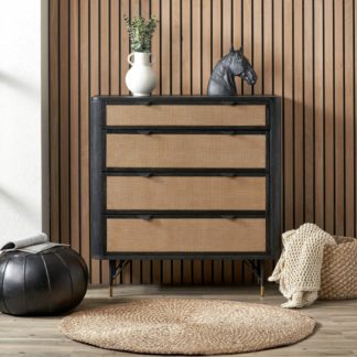 An Image of Fiji 4 Drawer Chest, Acacia Wood and Rattan