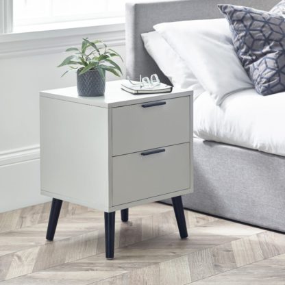 An Image of Alba – 2-Drawer Bedside Table – Silk Grey – Lacquered MDF - Happy Beds