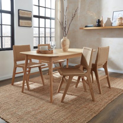 An Image of Karla Rectangular Extendable Dining Table with 4 Cordella Natural Oak Dining Chairs