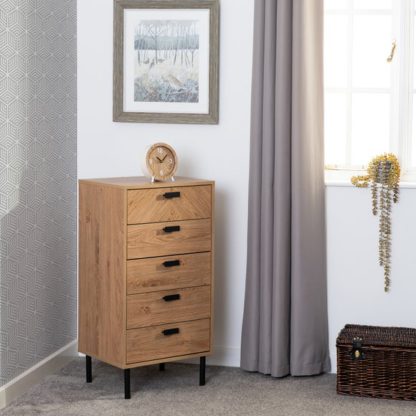 An Image of Barker 5 Drawer Narrow Chest, Oak Effect