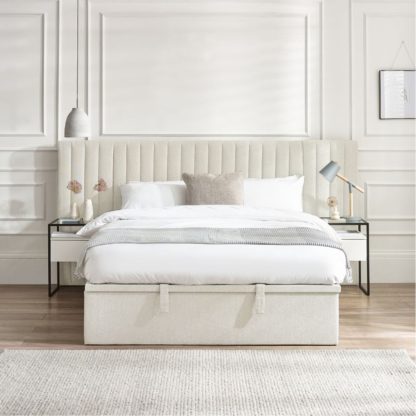 An Image of Paige - King - Ottoman Storage Hotel Bed - White - Fabric - 5ft - Happy Beds