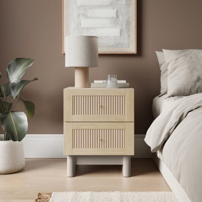 An Image of Maeva 2 Drawer Bedside Table, Light Oak Effect