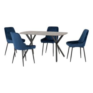 An Image of Athens Rectangular Dining Table with 4 Avery Chairs, Concrete Effect