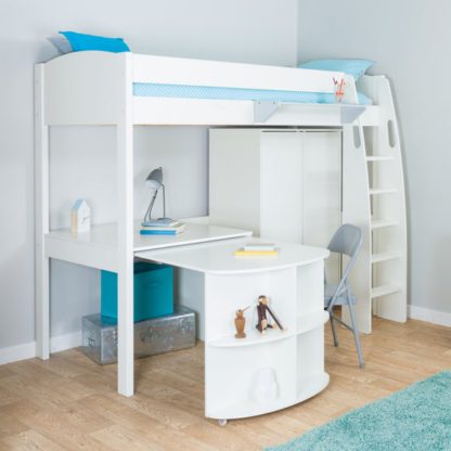 An Image of Stompa Uno High Sleeper with Wardrobe and Pull Out Desk, Pine