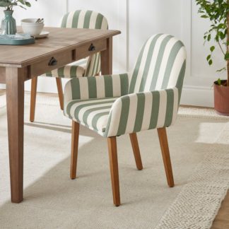 An Image of Agnes Carver Dining Chair, Olive Green Striped Fabric