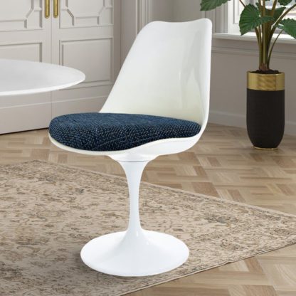 An Image of Fusion Living White Tulip Dining Chair with Textured Cushion