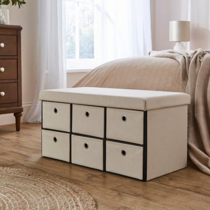 An Image of 6 Drawer Faux Linen Foldable Ottoman