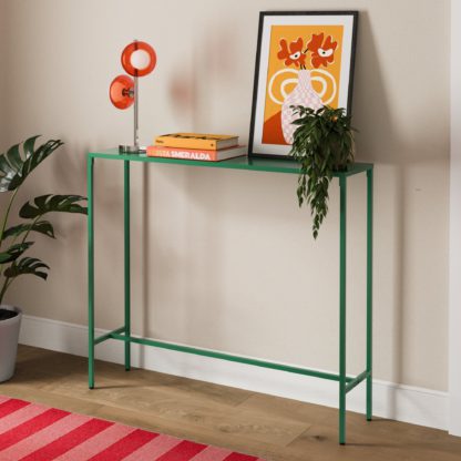 An Image of Cerano Slim Console Table, Metal Blue