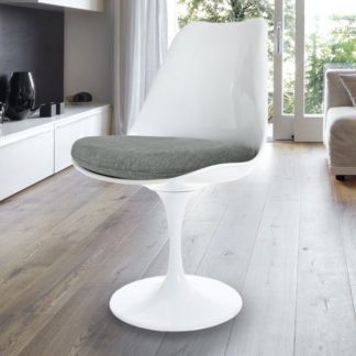 An Image of Fusion Living White Tulip Dining Chair with Velveteen Cushion