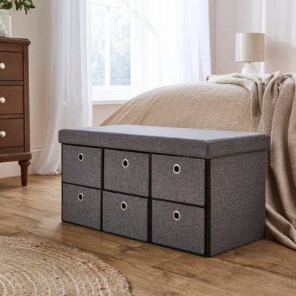 An Image of 6 Drawer Faux Linen Foldable Ottoman