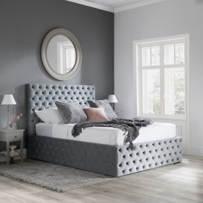 An Image of Kingston – King Size – Quilted Ottoman Storage Bed – Grey – Velvet – 5ft - Happy Beds