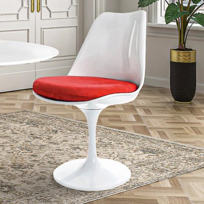 An Image of Fusion Living White Tulip Dining Chair with Luxurious Cushion