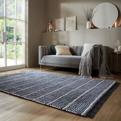 An Image of Ribbed Geometric Striped Shaggy Rug