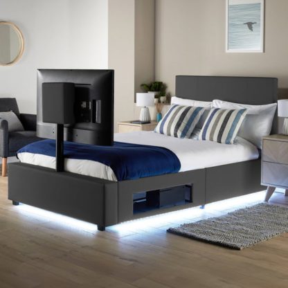 An Image of XR Living Ava TV Bed with LED Lights and TV Mount