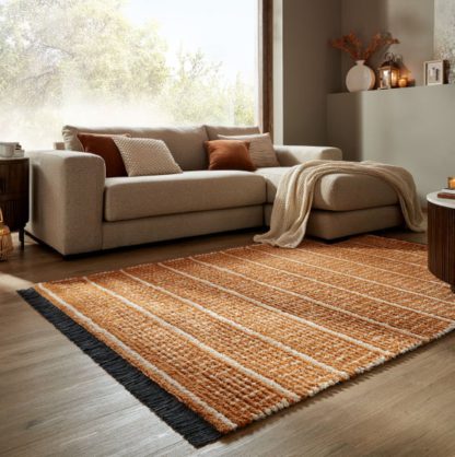 An Image of Ribbed Geometric Striped Shaggy Rug