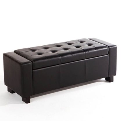 An Image of Verona Ottoman, Black Faux Leather