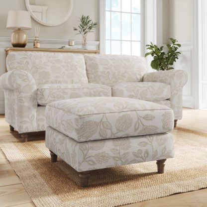 An Image of Flori Woven Floral Fabric Footstool