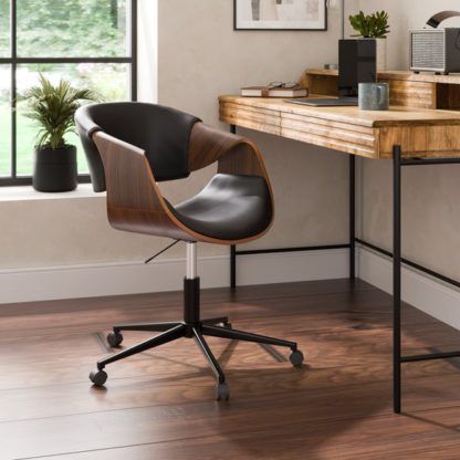 An Image of Modena Walnut Effect Office Chair, Black Faux Leather