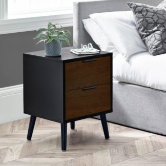 An Image of Alba – 2-Drawer Bedside Table – Walnut and Black – Lacquered MDF - Happy Beds