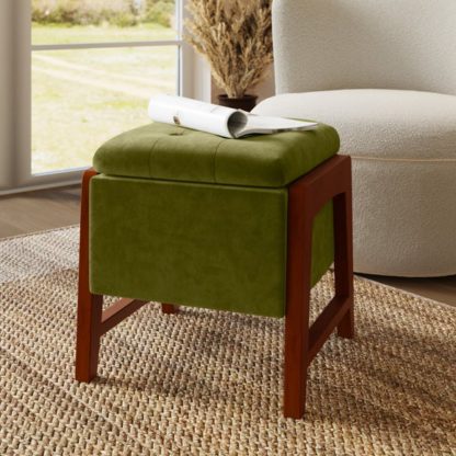 An Image of Annie Olive Velvet Footstool