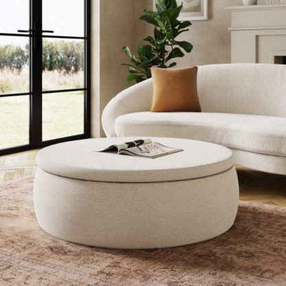 An Image of Large Round Storage Pouffe, Chenille Ivory