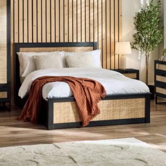 An Image of Padstow - King Size - Rattan Ottoman Storage Bed - Black - Wooden - 5ft - Happy Beds