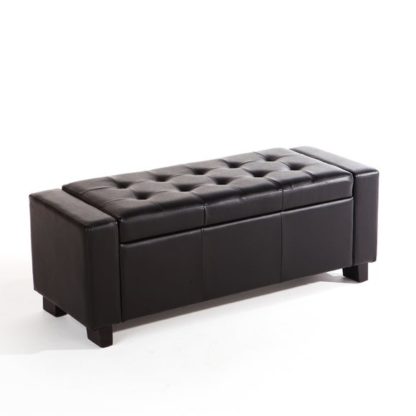 An Image of Verona Ottoman, Black Faux Leather