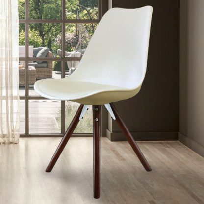 An Image of Fusion Living Soho White Plastic Dining Chair with Pyramid Legs