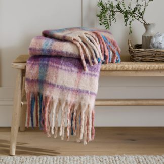 An Image of Plum Check Faux Mohair Throw 130cm x 180cm Plum Purple