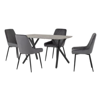 An Image of Athens Rectangular Dining Table with 4 Avery Chairs, Concrete Effect