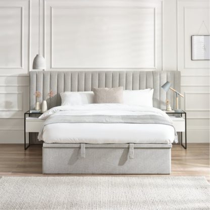 An Image of Paige - King - Ottoman Storage Hotel Bed - Stone Grey - Fabric - 5ft - Happy Beds