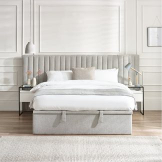 An Image of Paige - Double - Ottoman Storage Hotel Bed - Stone Grey - Fabric - 4ft6 - Happy Beds