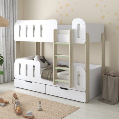 An Image of Elisa - Single – Bunk Bed with Underbed Drawers – White/Pale Wood - Particleboard - 3ft