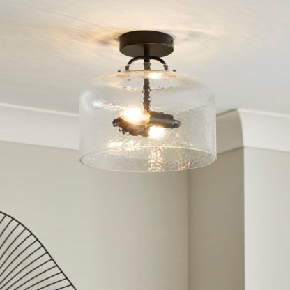 An Image of Henri Industrial 2 Light Mottled Glass Semi Flush Ceiling Light