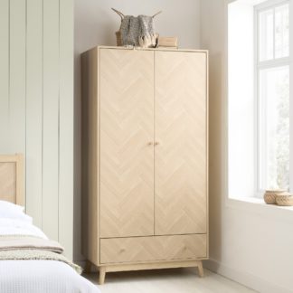 An Image of Herringford – 2 Door 1 Drawer Wardrobe - Oak – Wooden – Happy Beds