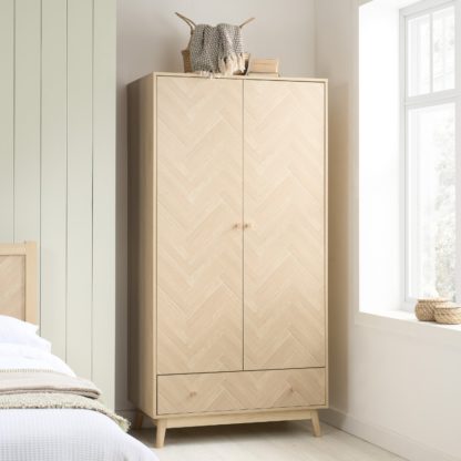 An Image of Herringford – 2 Door 1 Drawer Wardrobe - Oak – Wooden – Happy Beds