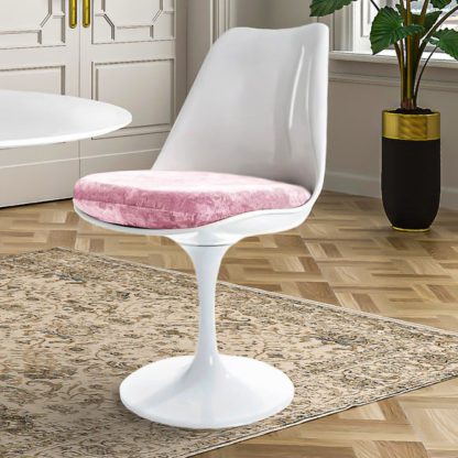 An Image of Fusion Living White Tulip Dining Chair with Luxurious Cushion